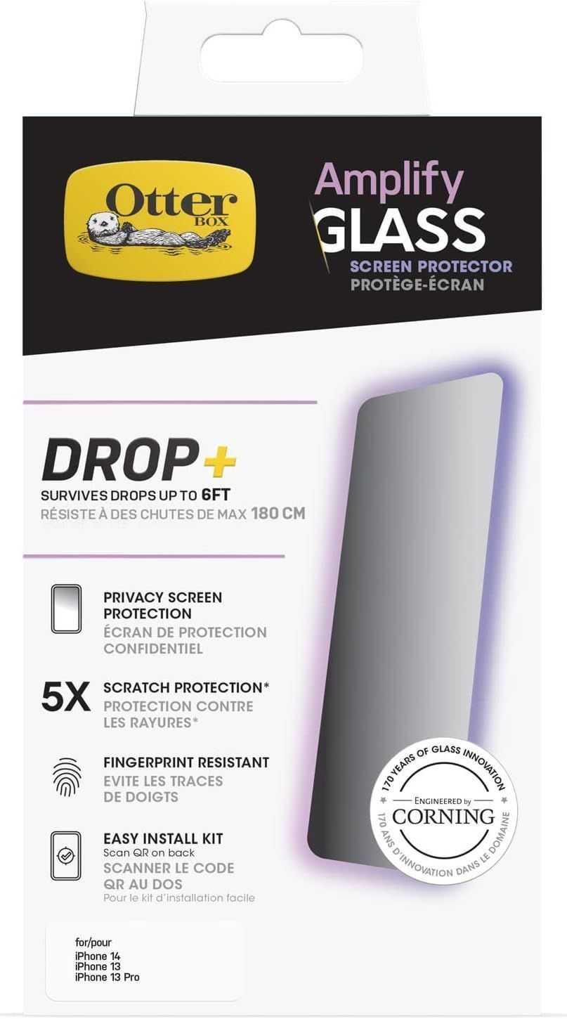 OtterBox AMPLIFY GLASS ANTIMICROBIAL PRIVACY Screen Protector for iPhone 14, iPhone 13 & iPhone 13 Pro, Flawless Touch Response, Fingerprint Resistant, Precision Fit, Vibrant Clarity