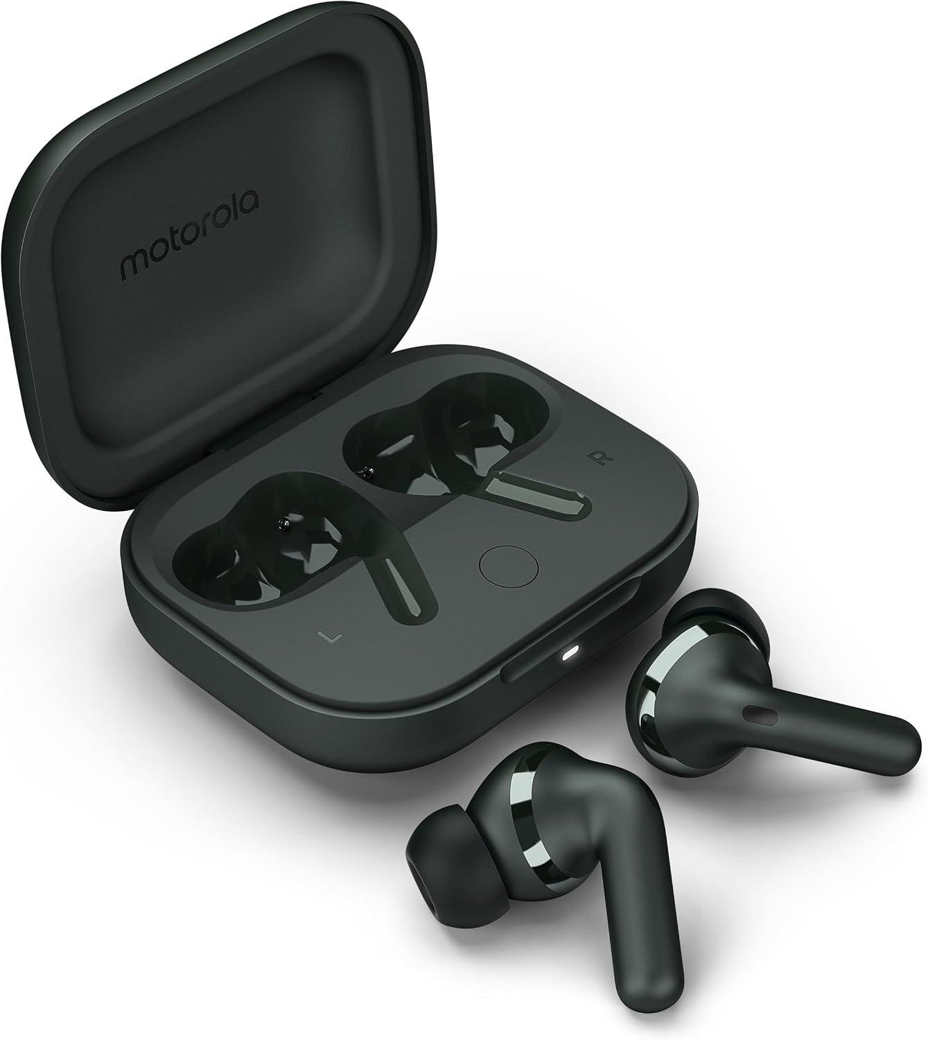 Moto Buds+ with Sound by Bose Dual Dynamic Drivers + Optimal Resolution Sound, Dolby Head Tracking + Dolby Atmos, Dynamic Active Noise Cancellation product