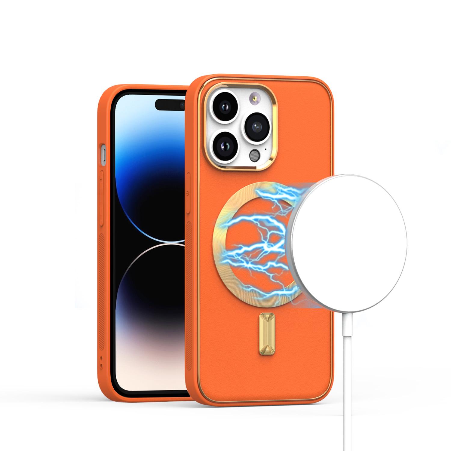 iPhone 15 Ultimate Quality PU Leather Hybrid Case Cover - Orange