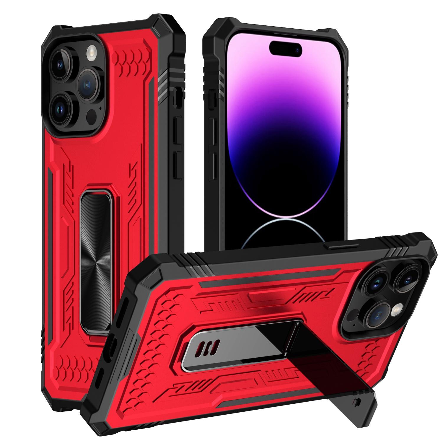 iPhone 15 Mighty Zinc Oil Kickstand with UV Oil Premium Material Hybrid - Red