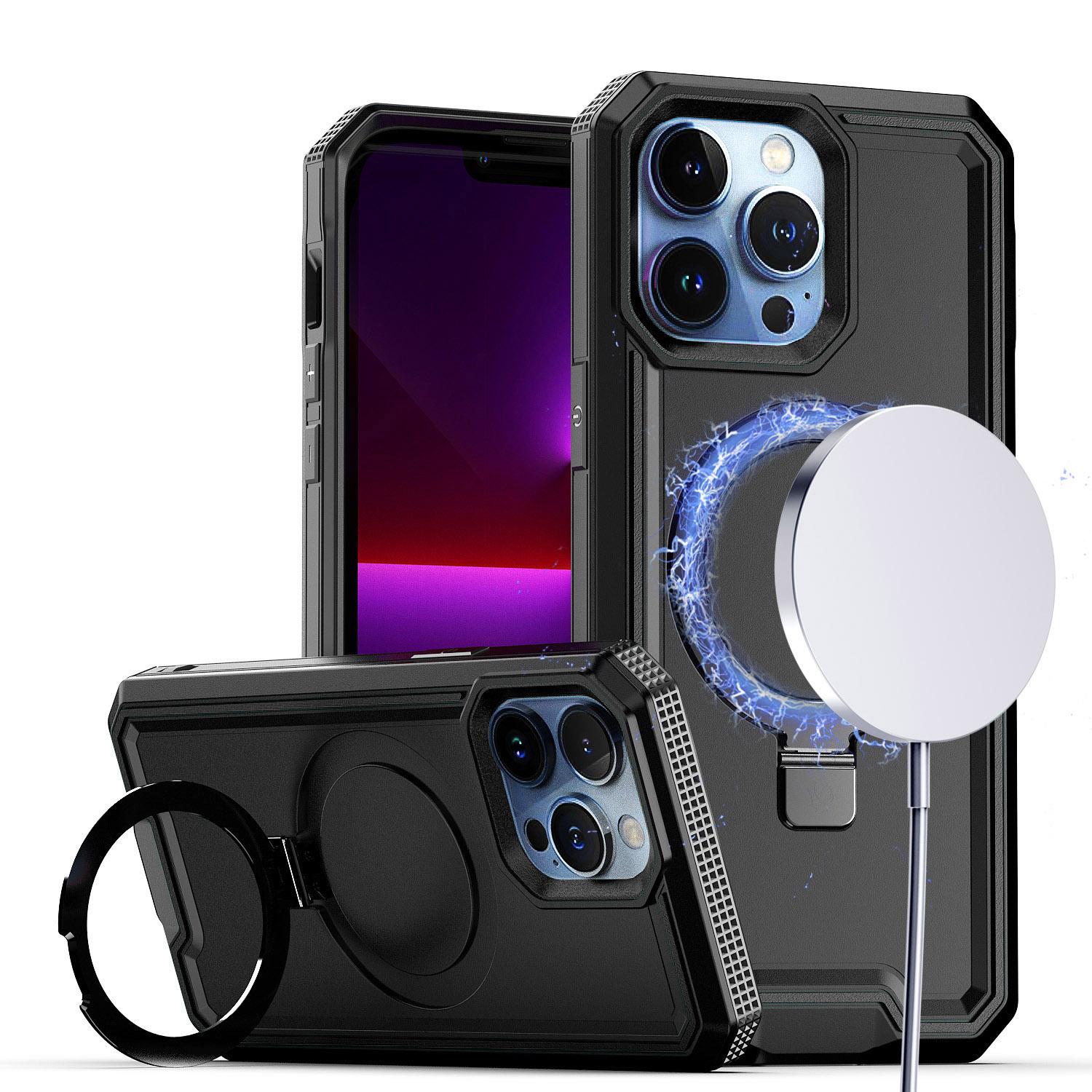 Apple iPhone 14 Pro Max 6.7" Aligned Magnetic Circle Kickstand Tough Shockproof Hybrid Case – Rugged Protection with MagSafe Support