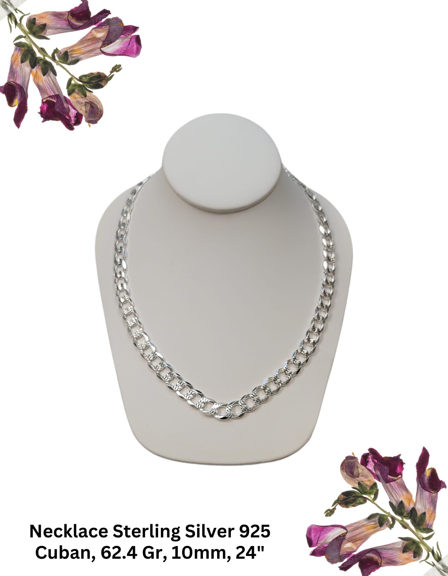 Necklace Sterling Silver 925 Cuban,62.4 Gr, 10mm, 24"