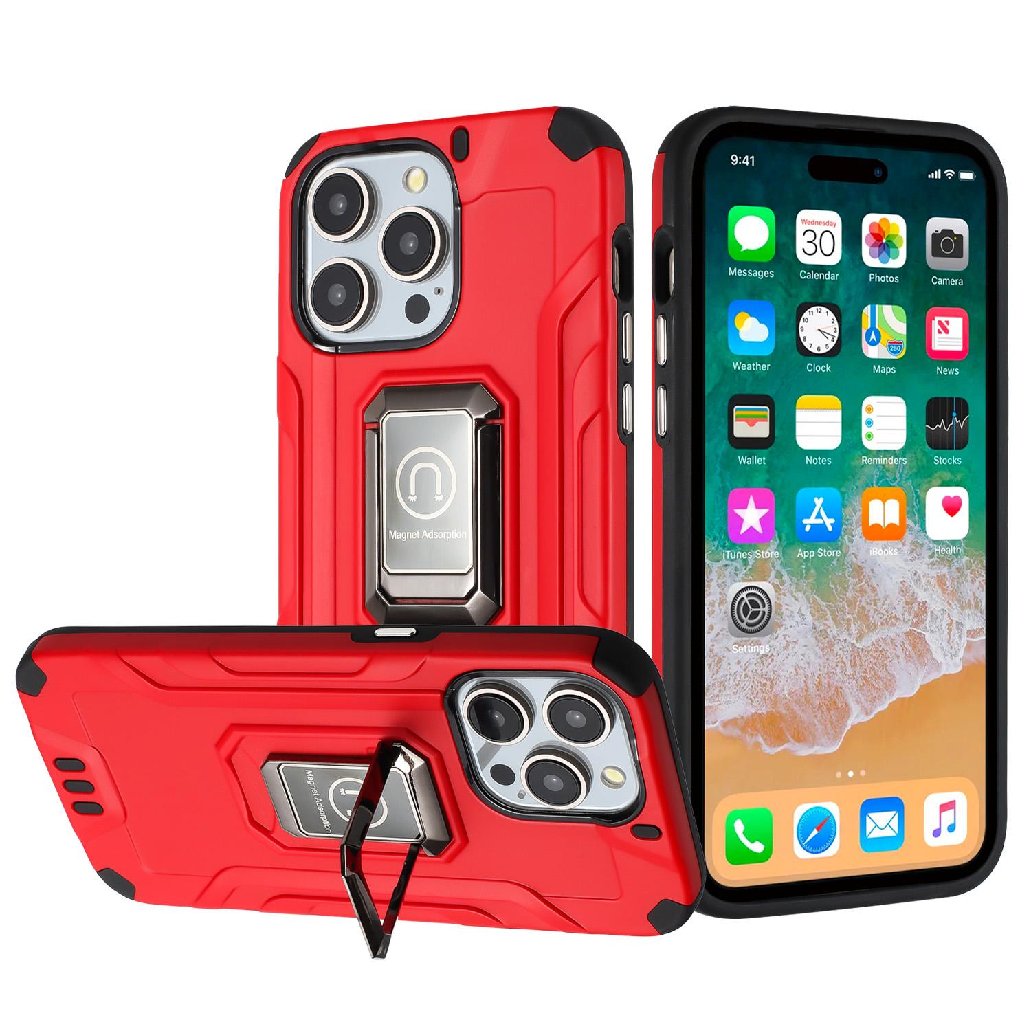 iPhone 15 Strong Tough Metallic Design Hybrid Premium Kicstand - Red product