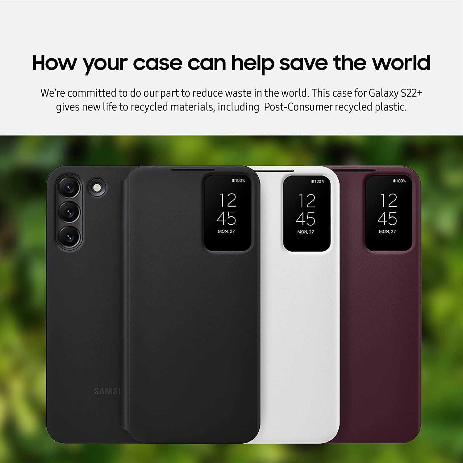 SAMSUNG Galaxy S22+ Plus Case S-View Flip Cover - Protective Phone Case, Tap Control, Cutting Edge Design - includes Microfiber Cleaning Cloth - Black