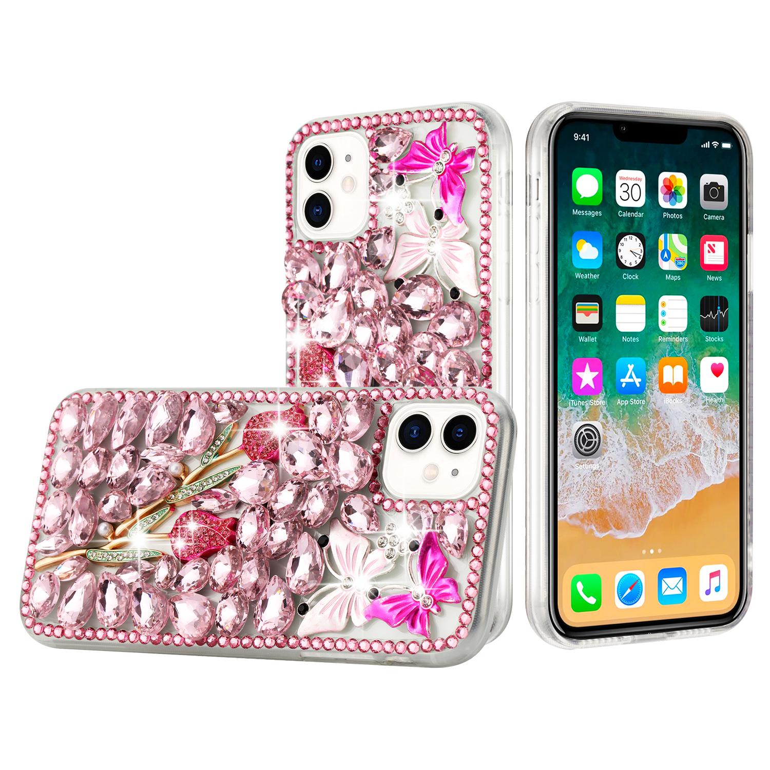 iPhone 15 Full Diamond with Ornaments Case Cover - Pink Exquisite Garden product