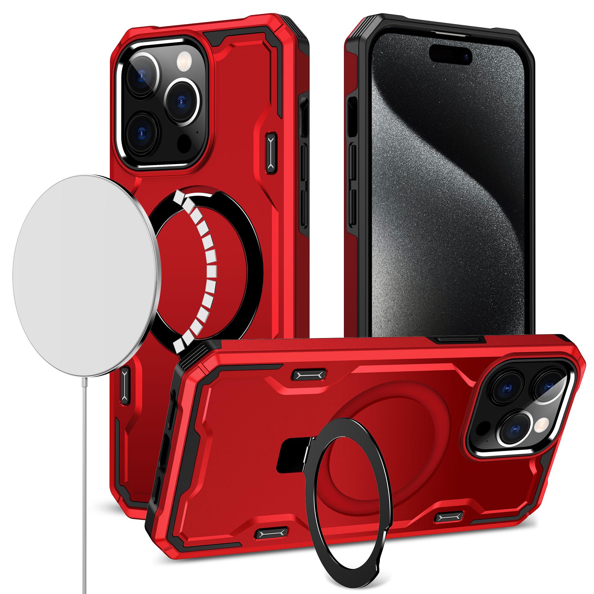 iPhone 15 Magnetic Ring Stand Simplistic Tough Hybrid Case Cover - Red product