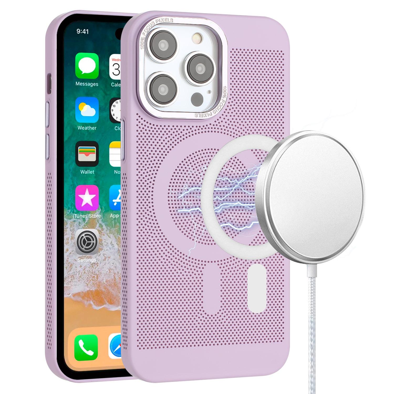 iPhone 15 Magnetic Ring Radiator Design Hybrid with Metal Buttons Case Coverr - Light Purple
