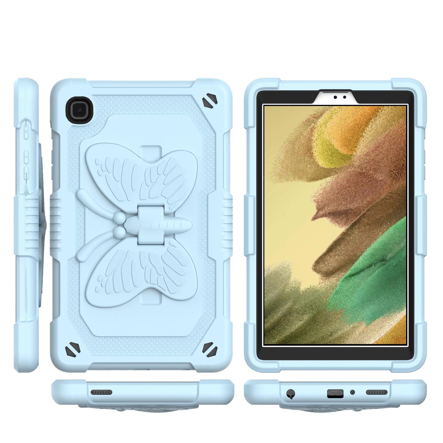 Samsung Galaxy Tab A7 Lite 8.7 inch Butterfly Kickstand 3in1 Tough Hybrid Case Cover with Shoulder Strap - Light Blue