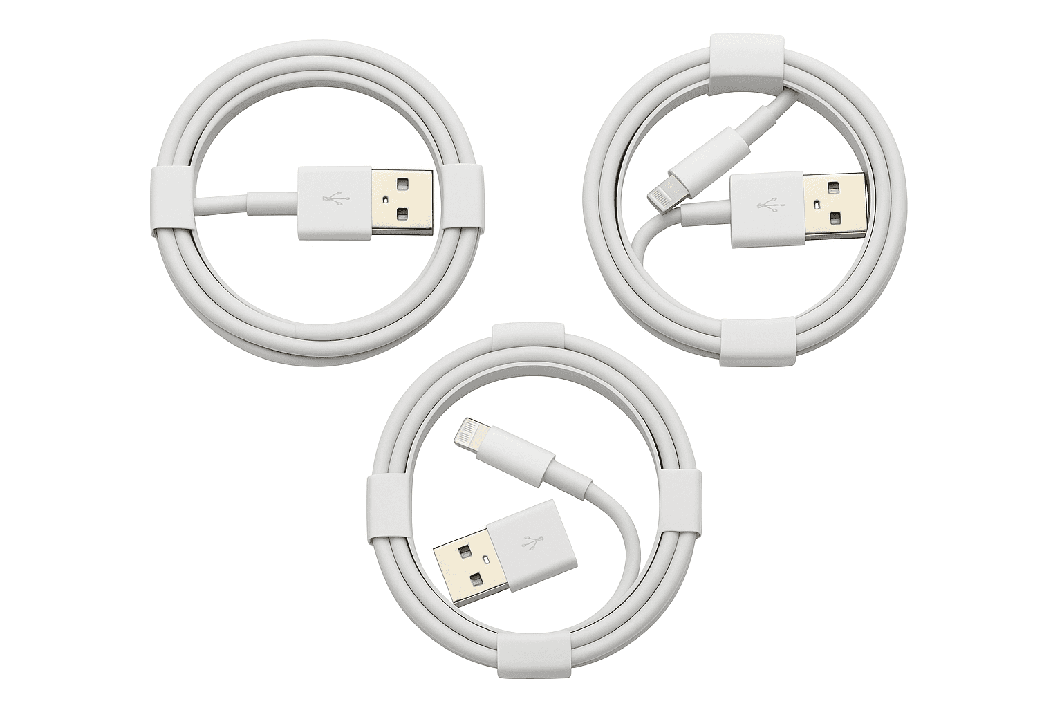 Loose USB-A to Lightning Cables (White) - (Quantity: 3)