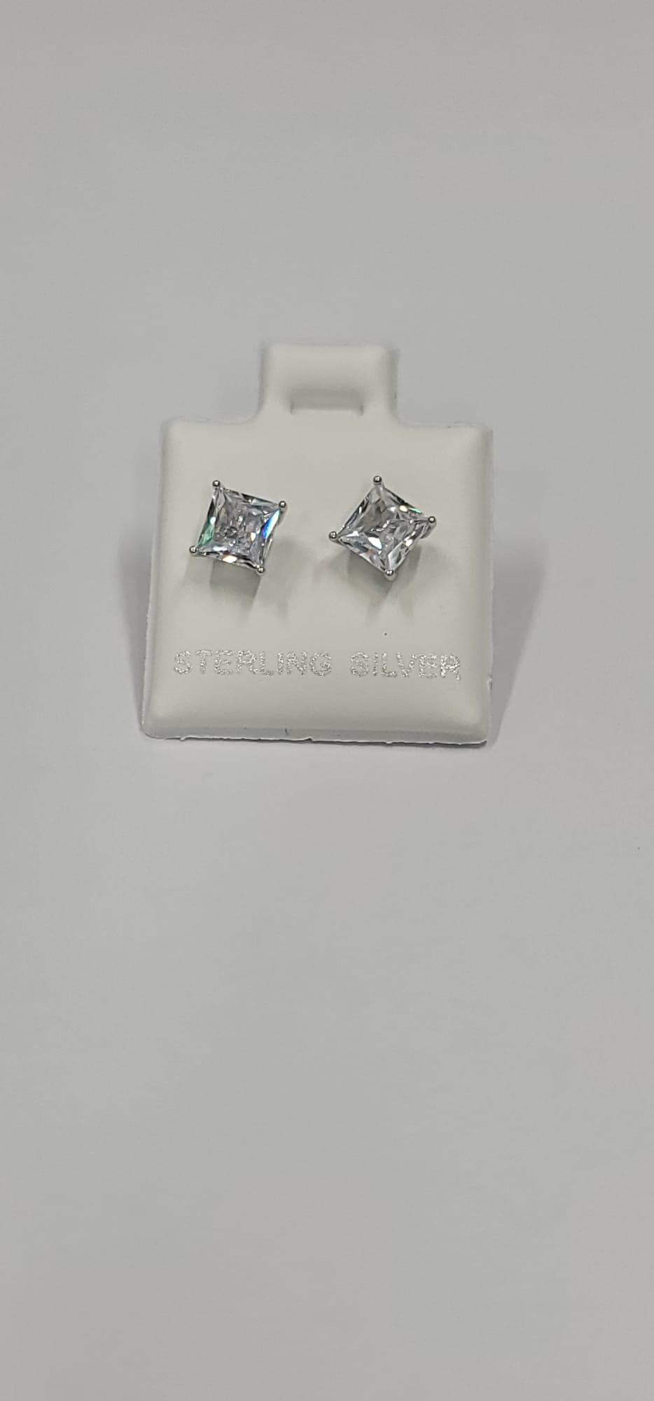 PRINCESS-CUT CUBIC ZIRCONIA STUD SILVER EARRINGS 5MM
