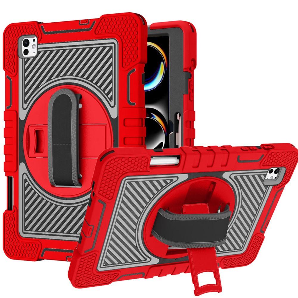 Apple iPad Pro 13inch 2024 3in1 Multi-Functional Tablet Case for Hand, Shoulder, Pencil & Stand - Red