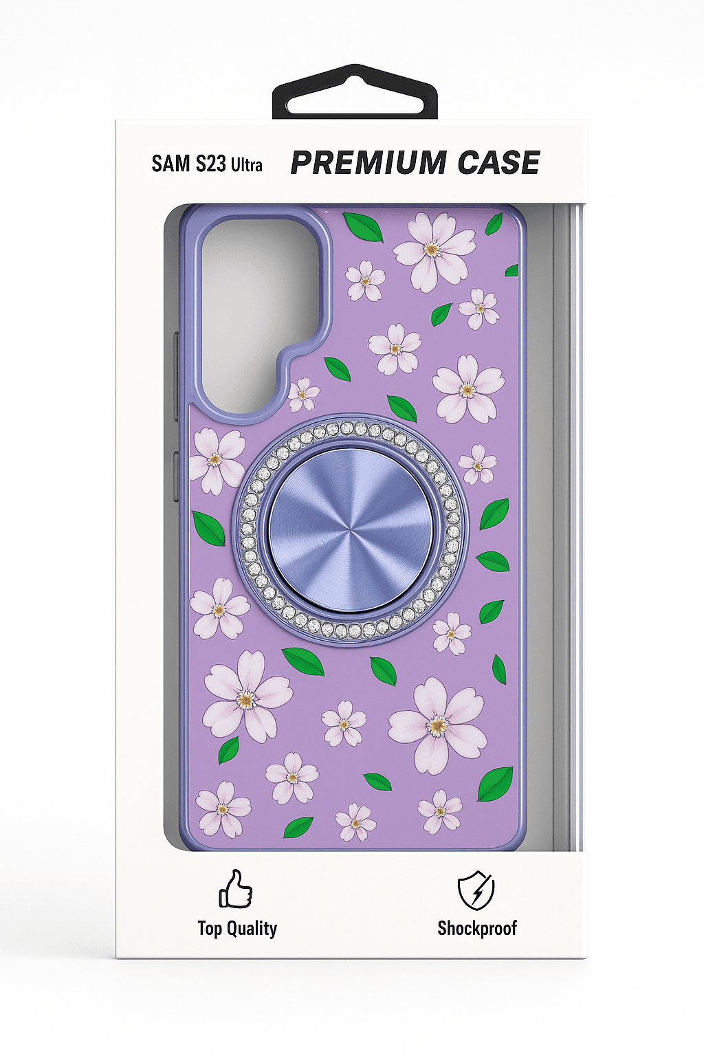 Samsung S23 Ultra Premium Case (Blue w/ Silver Ring/Kickstand)
