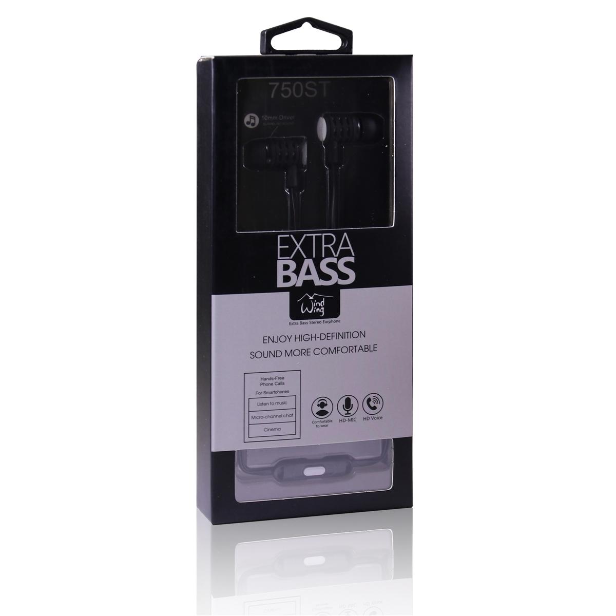Universal 3.5mm Stereo Hands Free w/Extra Bass 750ST - Black