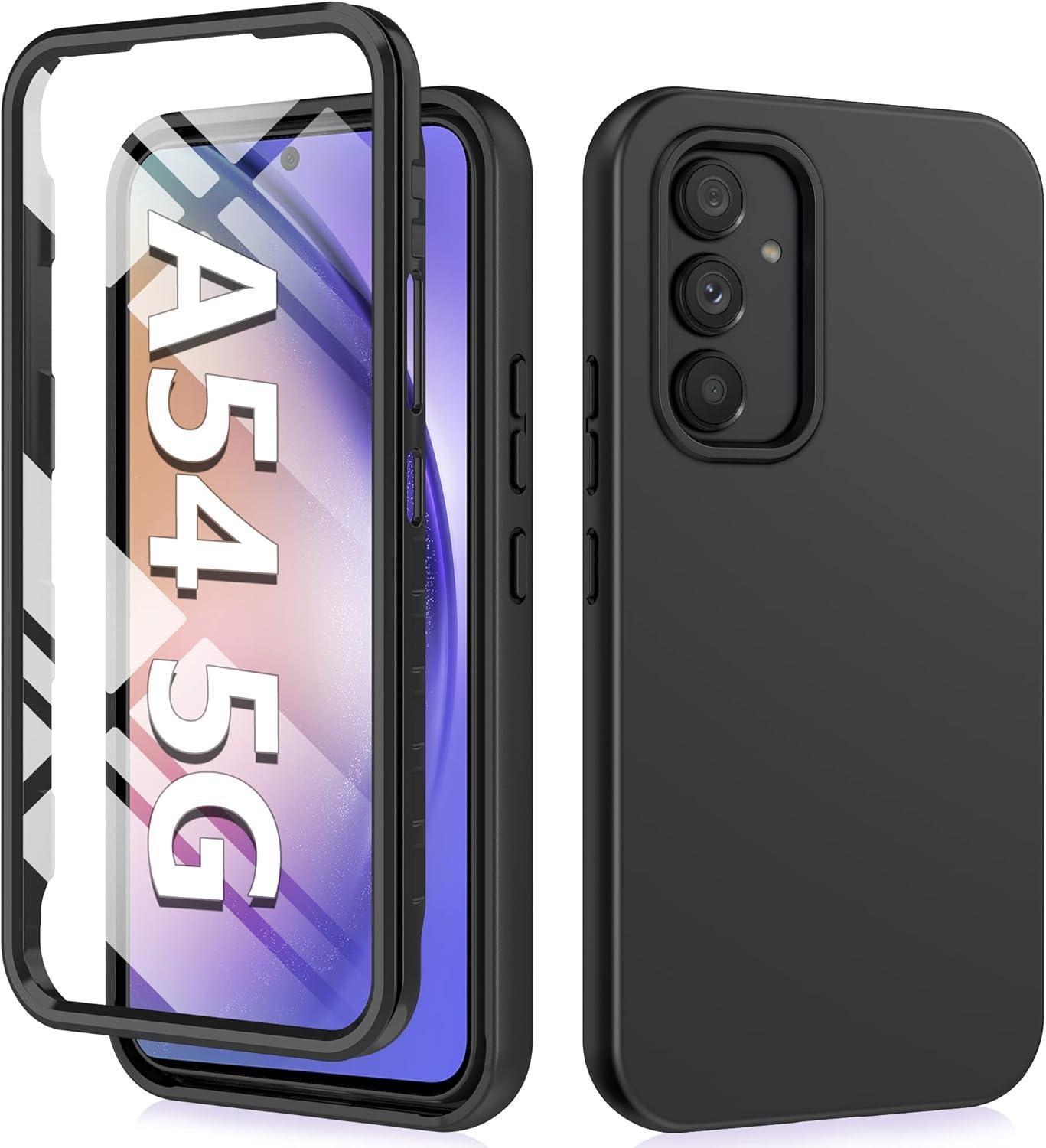 CASE for Samsung Galaxy A54 5g Case: Shockproof Protective Silicone Phone Cases - Slim Full Protection Cell Phones Cover with Screen Protector - Dual Layer Rugged Cell Covers Black