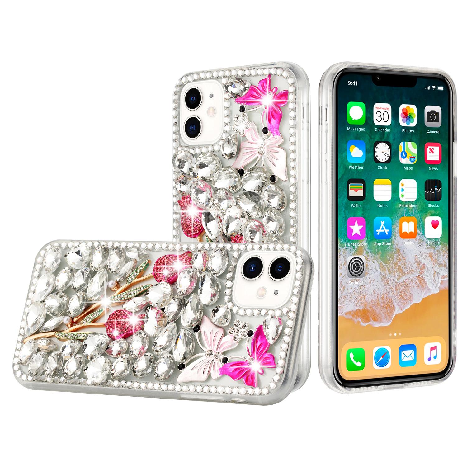 iPhone 15 Full Diamond with Ornaments Case Cover - Crystal Exquisite Garden