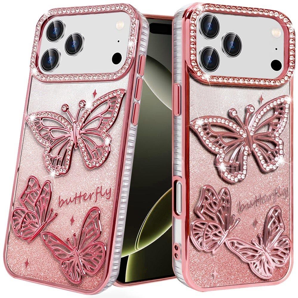 IPhone 17 Pro Cases Butterfly Freedom Shimmer Glitter Thick TPU Case Cover - Rose-Gold / Gold / Purple / Black