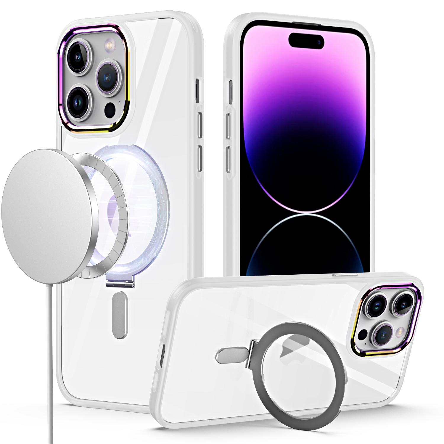 iPhone 15 Dazzle Magnetic Ring Stand Alloy Chrome Transparent Hybrid Case Cover - Clear