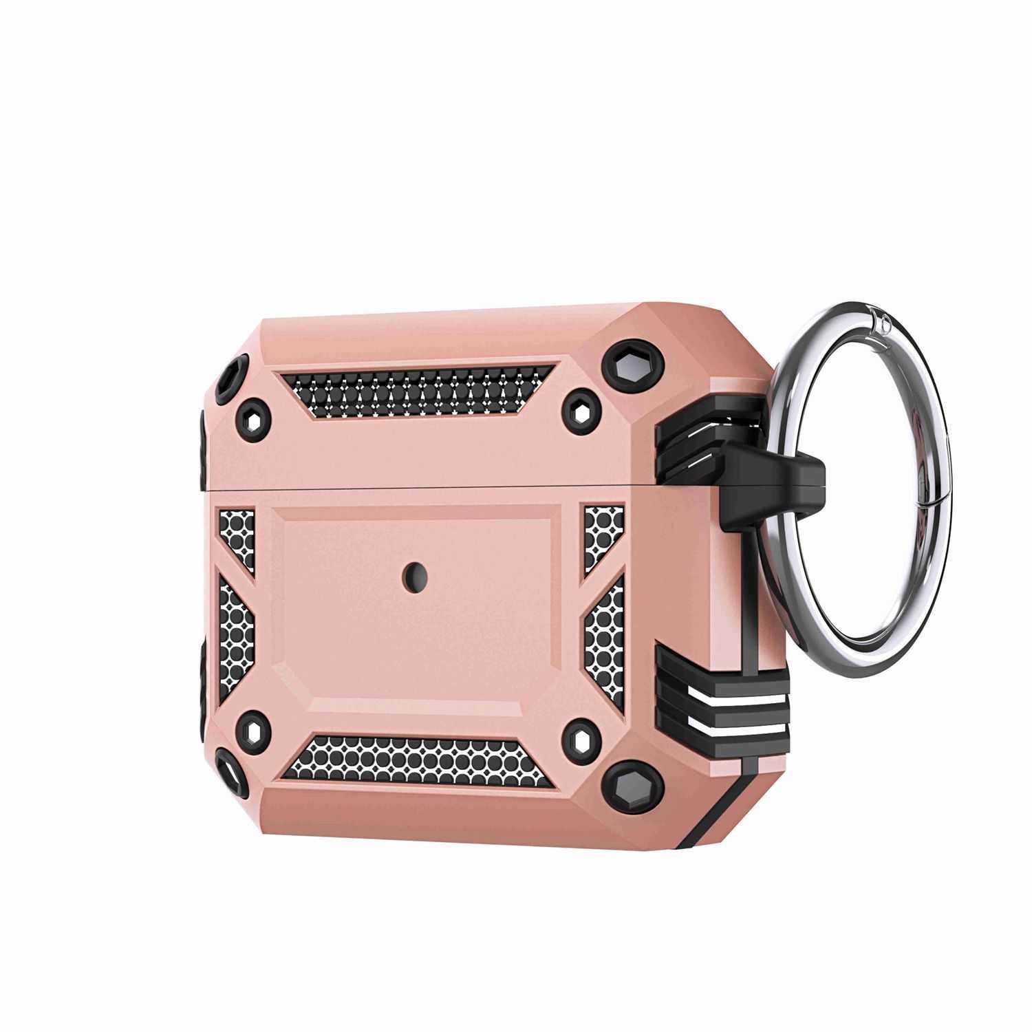 AirPods Pro Machine Hybrid ShockProof With Metal Hook Case Cover - Rose Gold