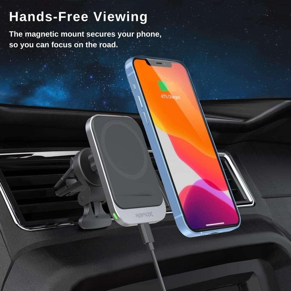 RapidX Dashio MW1 Car Vent Mount & Magnetic Wireless Charger Pad-Black