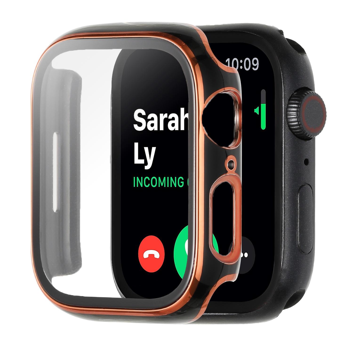 38mm Full Coverage RoseGold with Tempered Glass iWatch Screen Frame - Chromed Rose Gold+Black