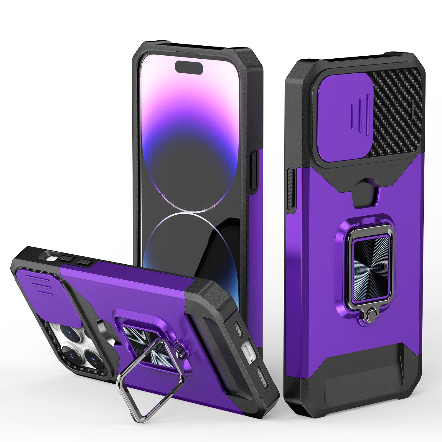 iPhone 15 Multi-Functional Magnetic Ring Stand Hybrid Case with Card Holder & Camera Protection