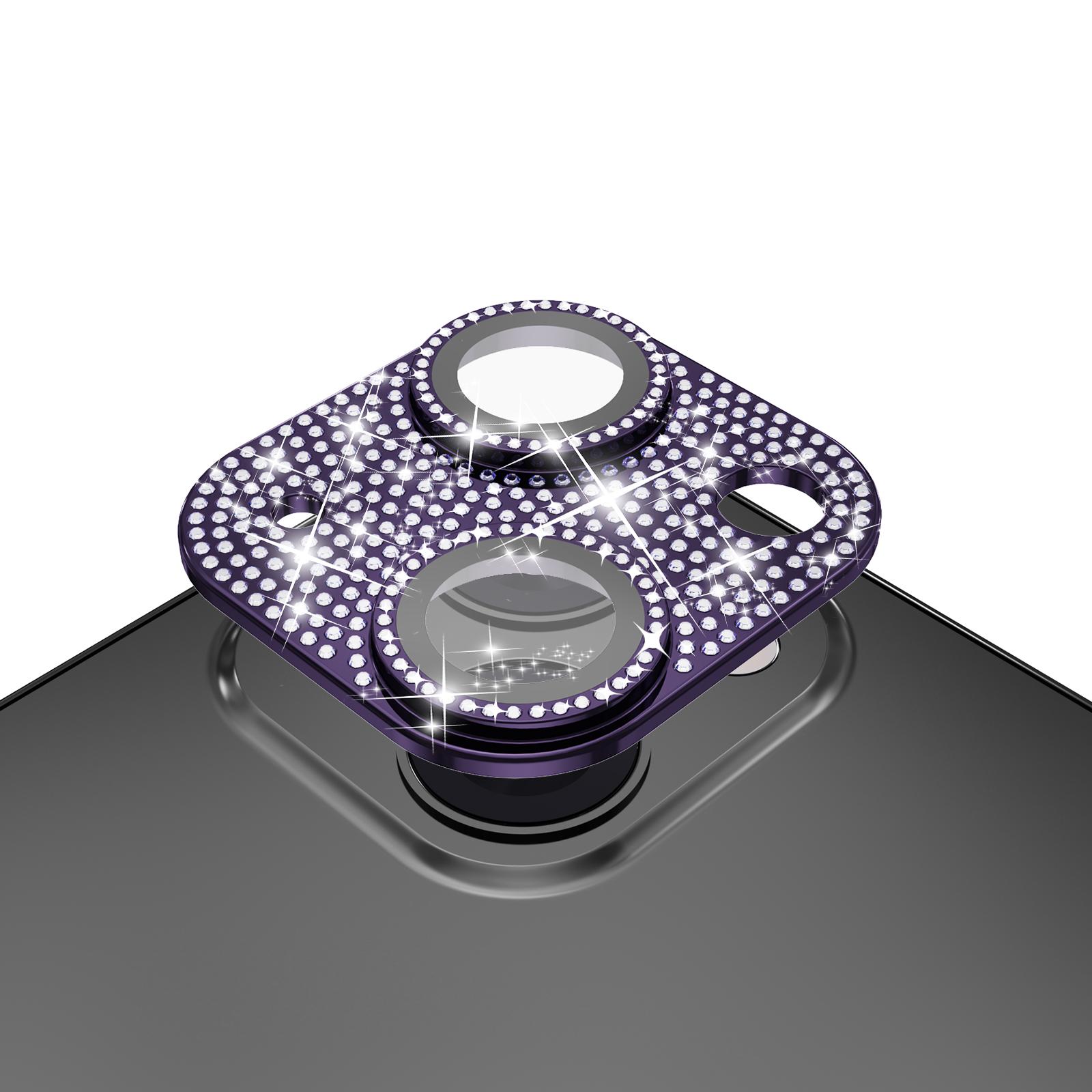 iPhone 15 Plus Diamond Bling Camera Lens Full Tempered Glass - Purple