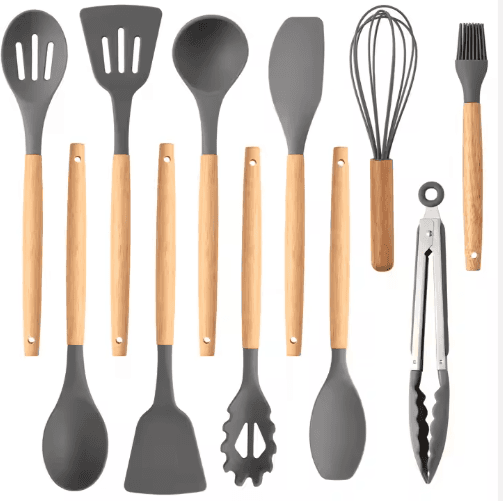12-Piece Silicone Kitchen Utensil Set, Heat Resistant and Gentle on Non-Stick Pans, Gray product