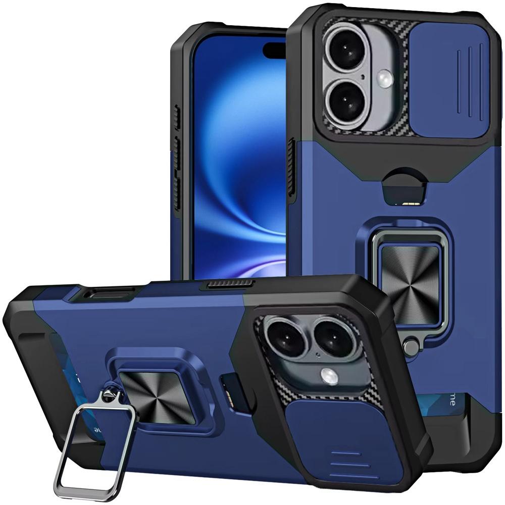 For iPhone 17 Premium Quality Complete Magnetic Metal Ring Stand Camera Protection Hybrid Case Cover