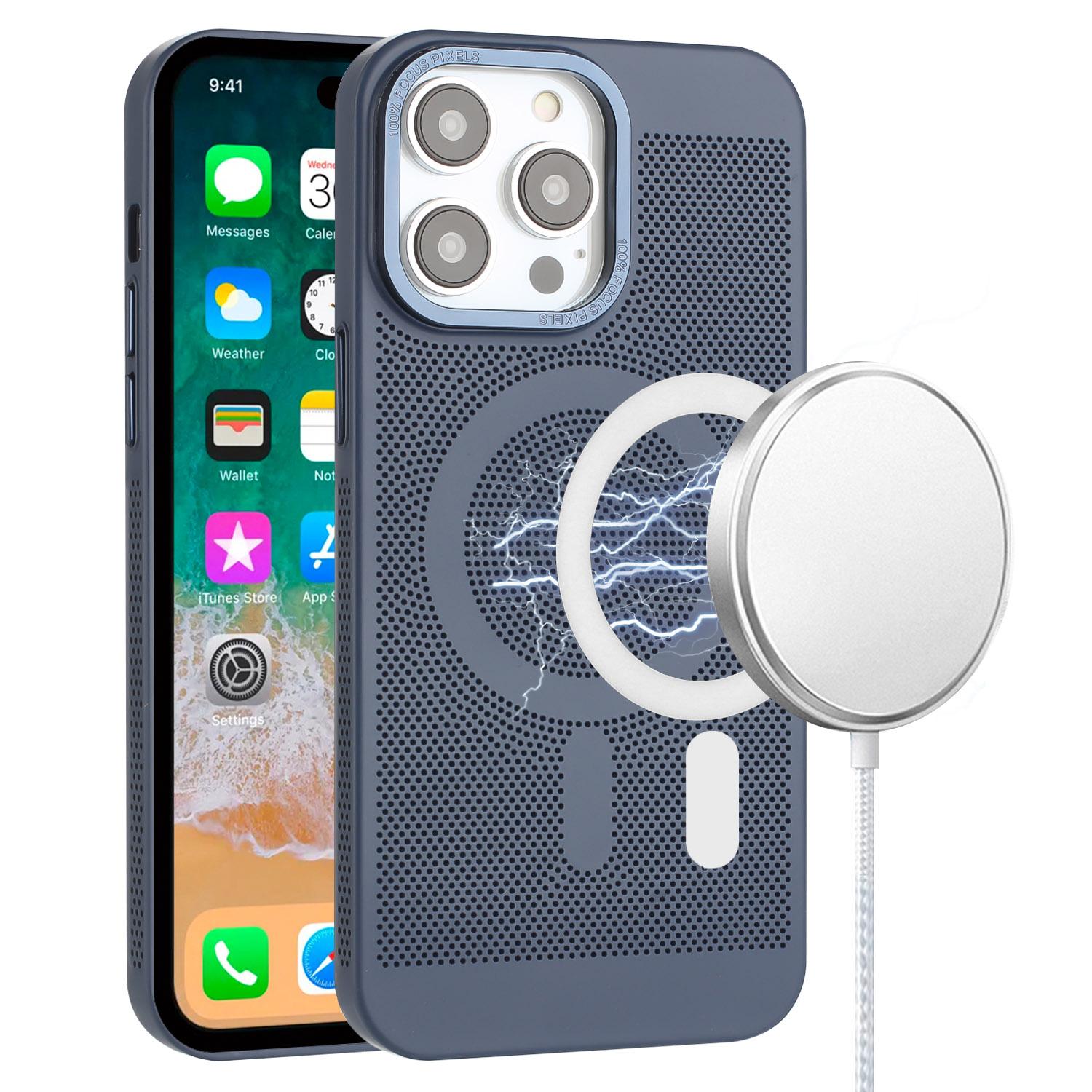iPhone 15 Magnetic Ring Radiator Design Hybrid with Metal Buttons Case Coverr - Navy Blue product