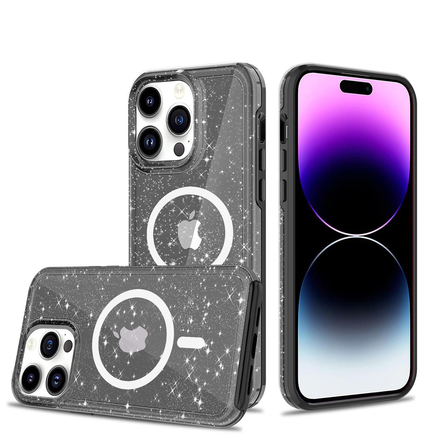 iPhone 15 Transparent Glitter 2.0mm Thick Hybrid Case Cover - Black product