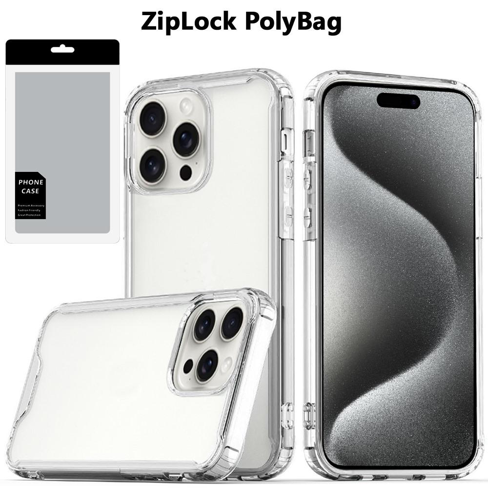iPhone 15 Pro Max Colored Shockproof Transparent Hard PC TPU Hybrid - Clear/Clear