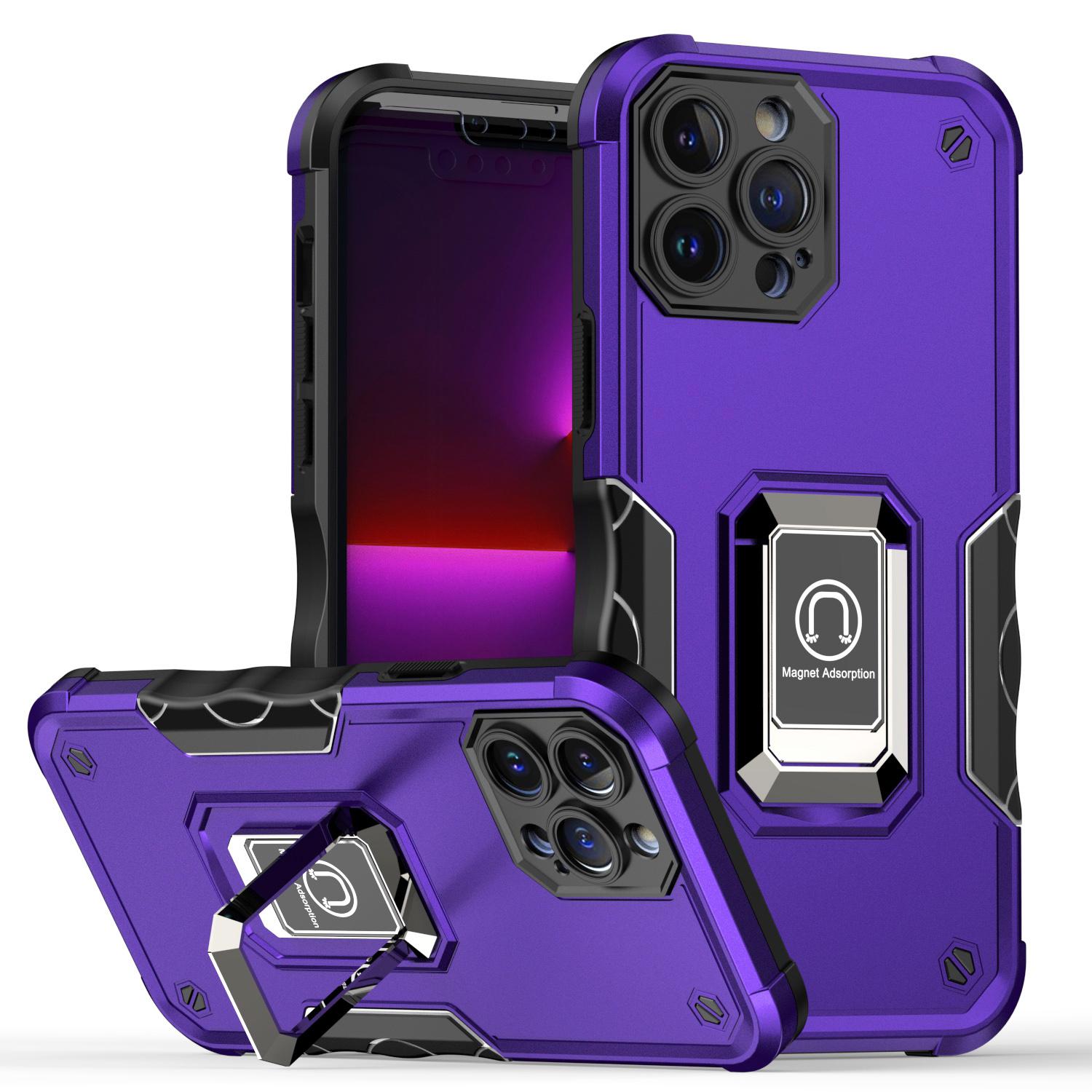 iPhone 15 OPTIMUM Magnetic Ring Stand Hybrid Case Cover - Dark Purple
