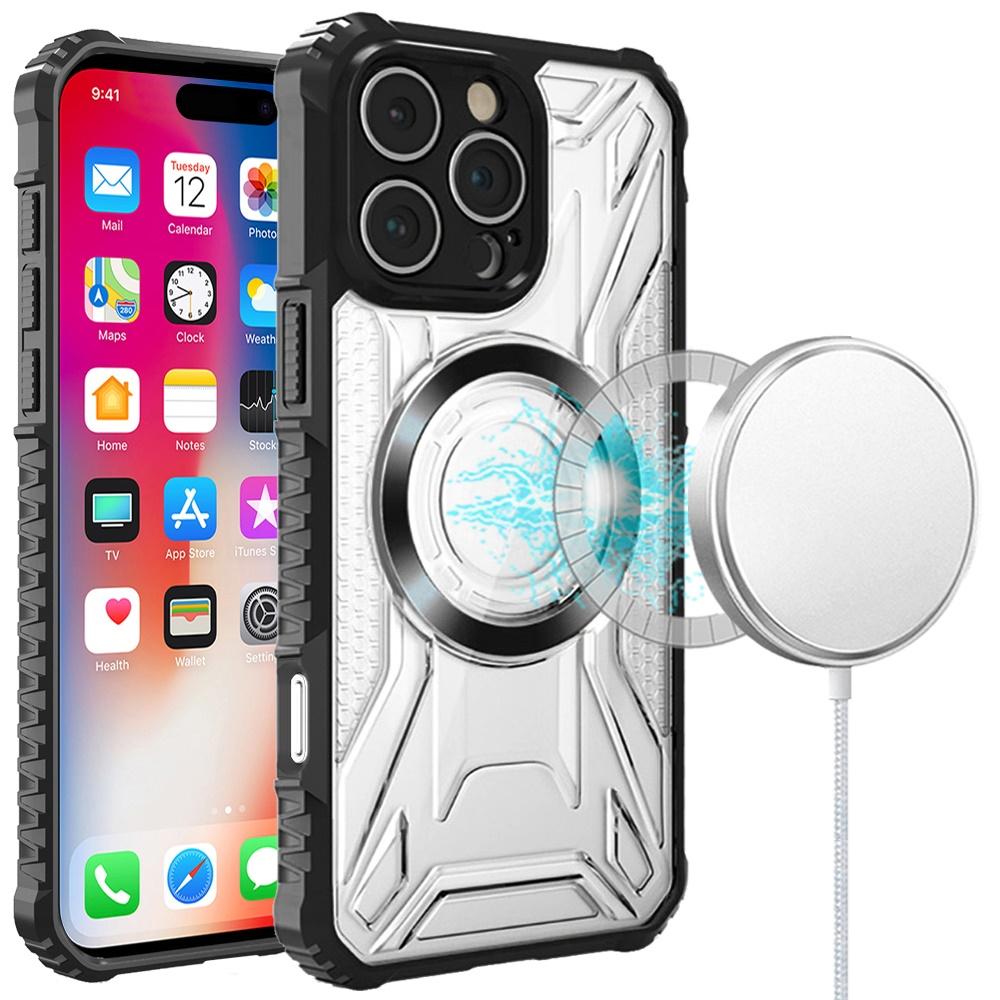 iPhone 16 Pro 6.3" Magnetic Circle Transparent Hybrid Case | CD Pattern Rugged Shockproof Cover with MagSafe Compatibility