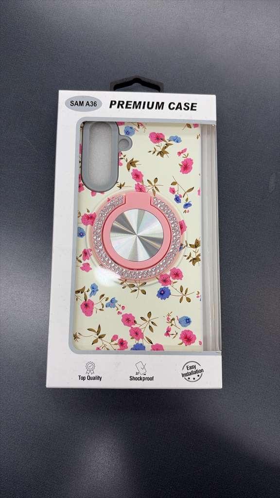 Samsung A36 Premium Case with Jeweled Ring/Kickstand (Floral Pattern)