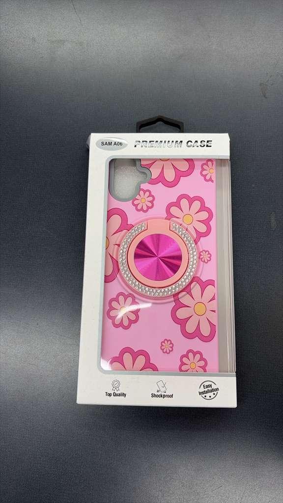 Samsung A06 Premium Case with Jeweled Ring/Kickstand (Pink Floral Pattern)