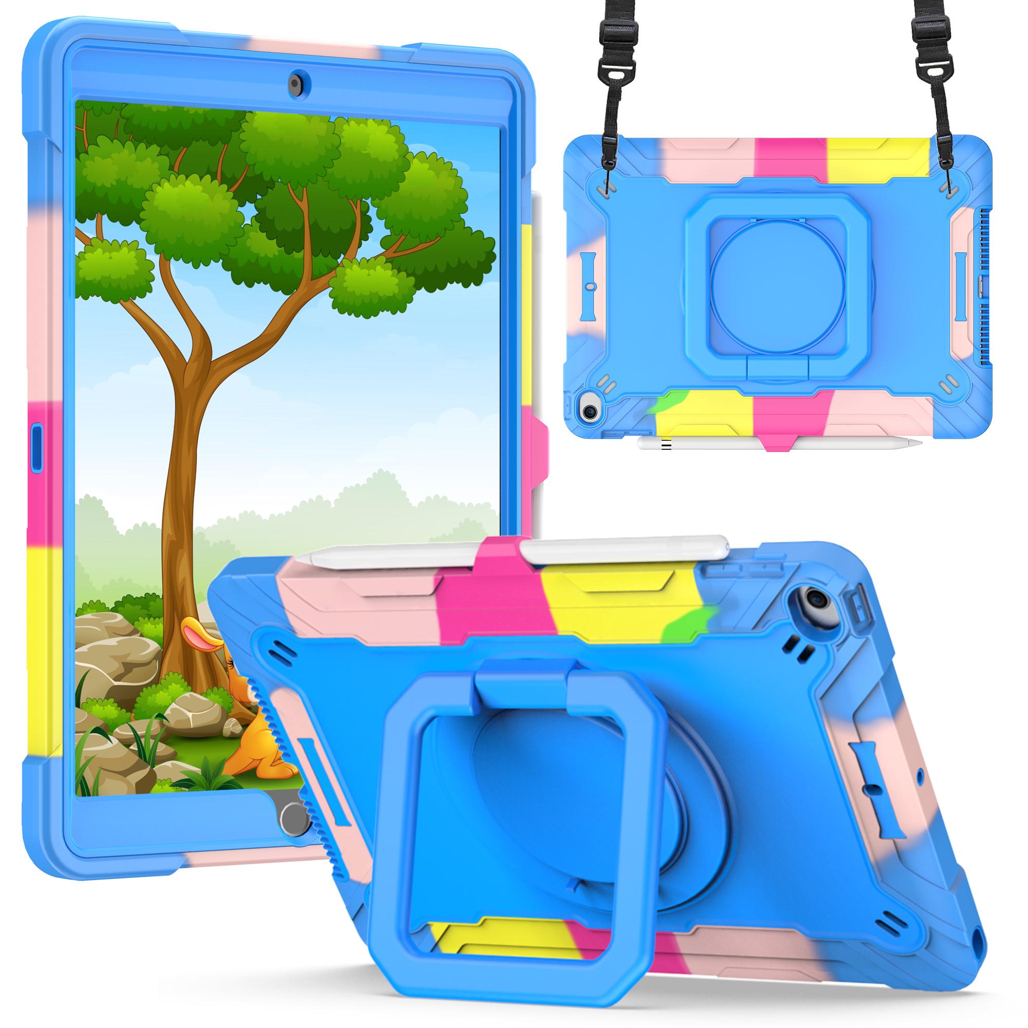 Samsung A9 Plus 11 inch Tablet Tough Hybrid Rotating 360 Degree Kickstand - Rainbow/Blue