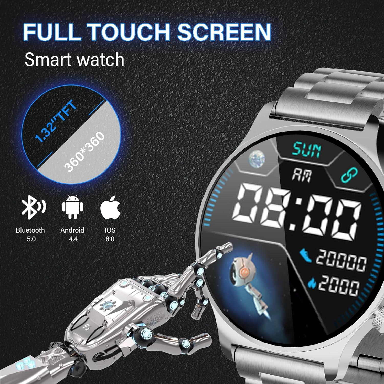 jW4 MAX Smart Watch, Full Touch Screen Smart Bracelet, Men's Smart Watch Bracelet Activity Waterproof IP67 Activity Monitor with Heart Rate and Blood Pressure, Calorie Monitor, Sports Watch (Silver)
