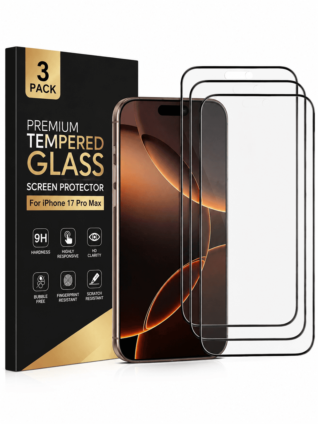 iPhone 17 Pro Max Premium Tempered Glass Screen Protector (3-Pack)