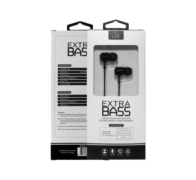 Universal 3.5mm Stereo Hands Free w/Extra Bass 800ST - Black