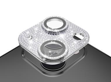 iPhone 15 Plus Diamond Bling Camera Lens Full Tempered Glass - Silver product