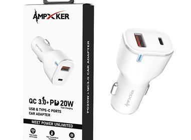 CAR - USB & Type C - Dual Port - Adapter - QC 3.0 Amp + PD 20W - WHITE product