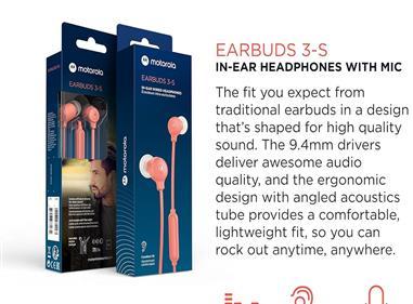 Motorola Earbuds 3-S Wired Earbuds with Microphone - Corded in-Ear Headphones, Comfortable Lightweight Silicone Ear Buds, Non-Tangle Flat Cable, 9.4mm Drivers Clear Bass Sound product