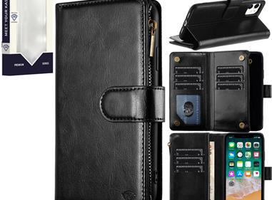 iPhone 15 METKASE Luxury Wallet Card ID Zipper Money Holder in Slide-Out Package - Black product