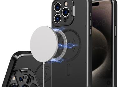 iPhone 15 Magnetic Ring Circle Hybrid Case with Camera Cap, Kickstand & UV Painted Matte Finish product